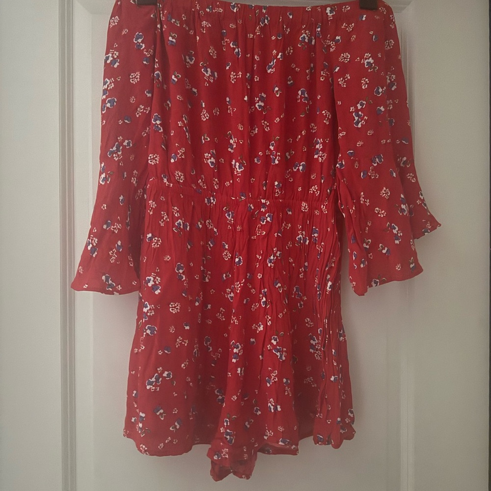 Floral Red Off-Shoulder Romper